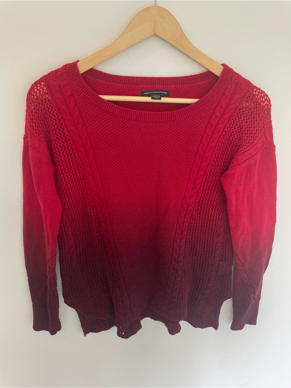 American Eagle Outfitters Red to Burgundy Ombre Cable Crewneck Sweater